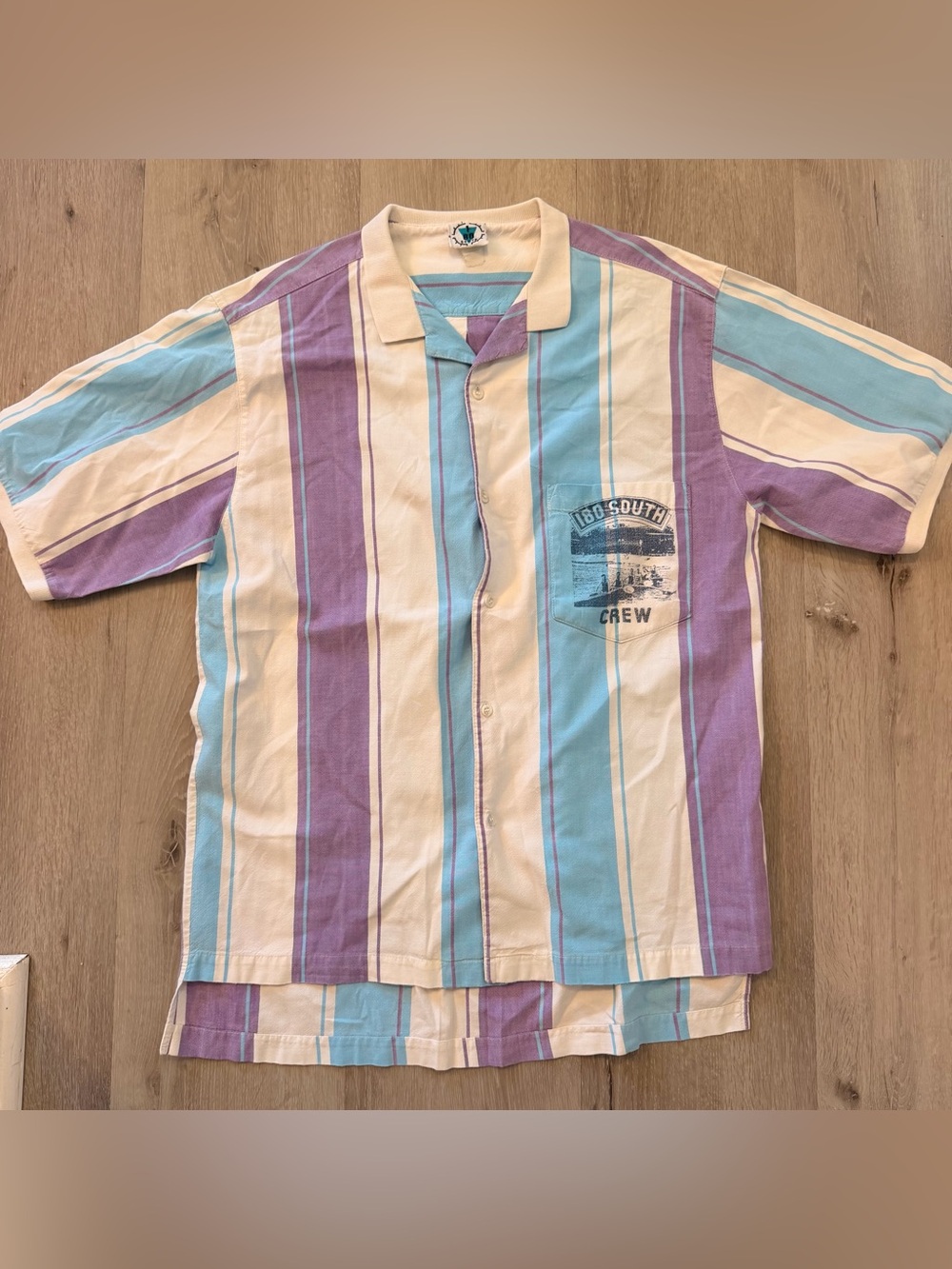 Vtg 90s 180 South Crew Pastel Striped Surf Shirt - Purple/Aqua - Size XL/XXL